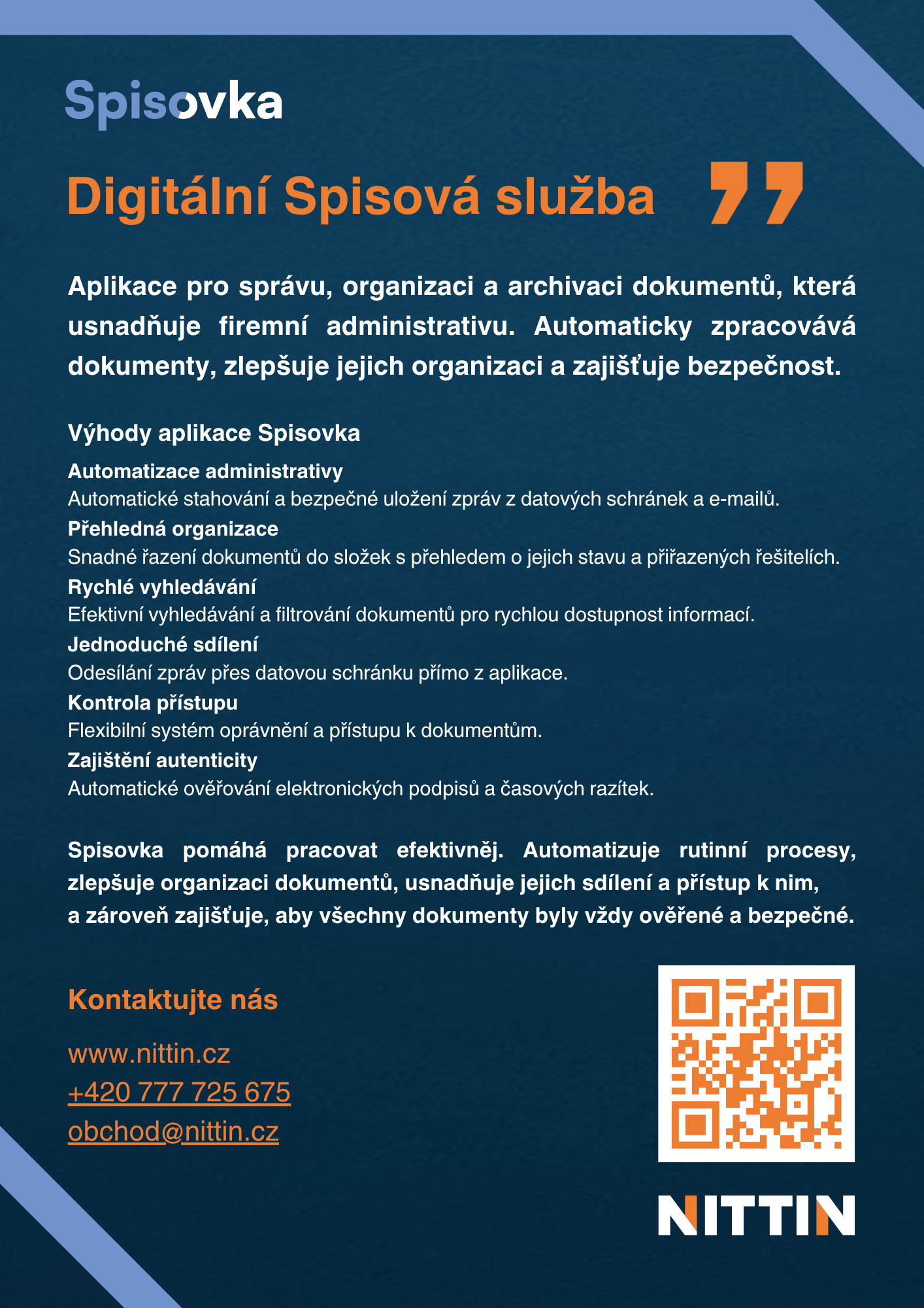 Leták Spisovka — digitální spisová služba