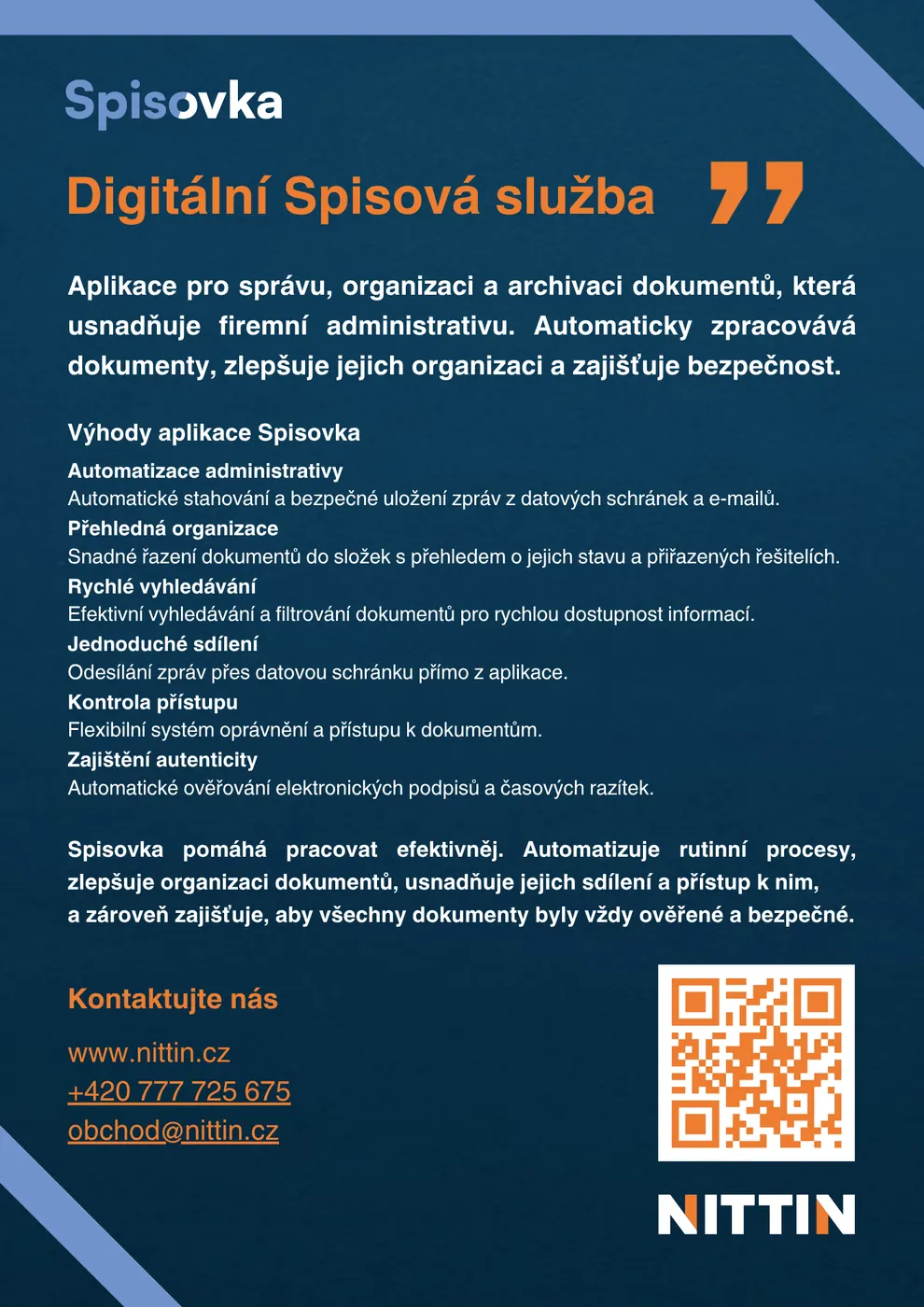 Leták Spisovka — digitální spisová služba